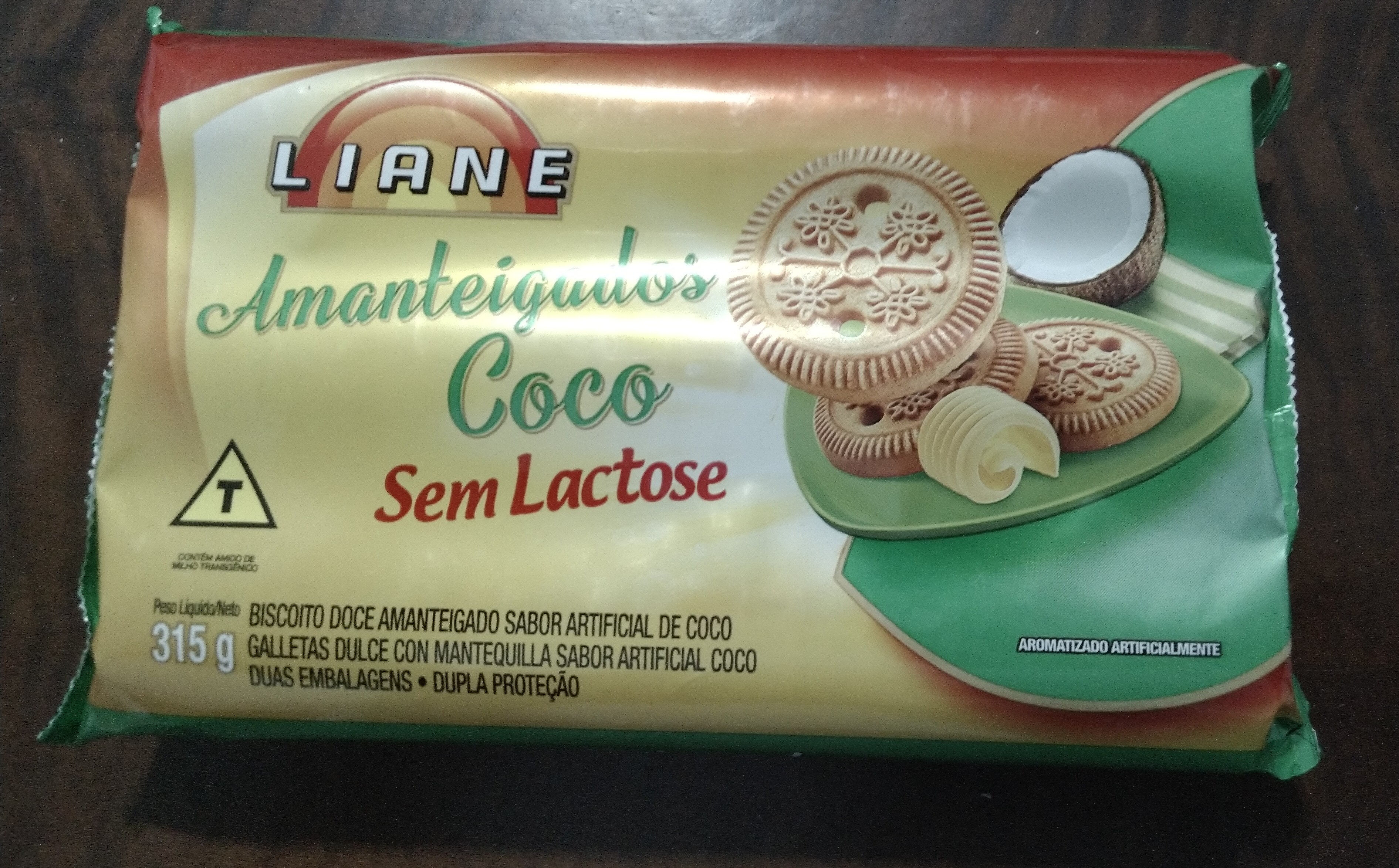 Biscoito doce amanteigado sabor artificial de coco Liane