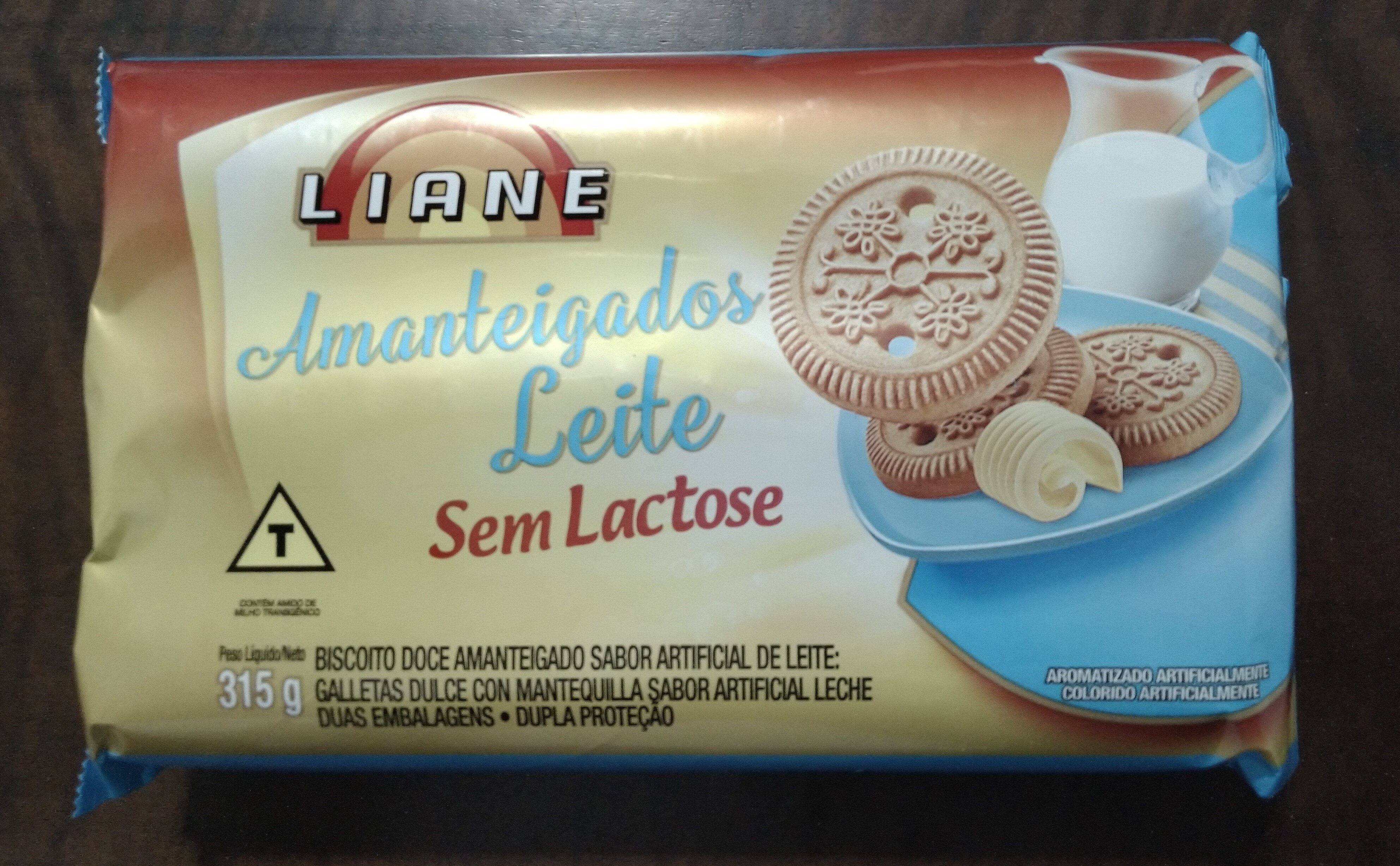 Biscoito doce amanteigado sabor artificial de leite Liane