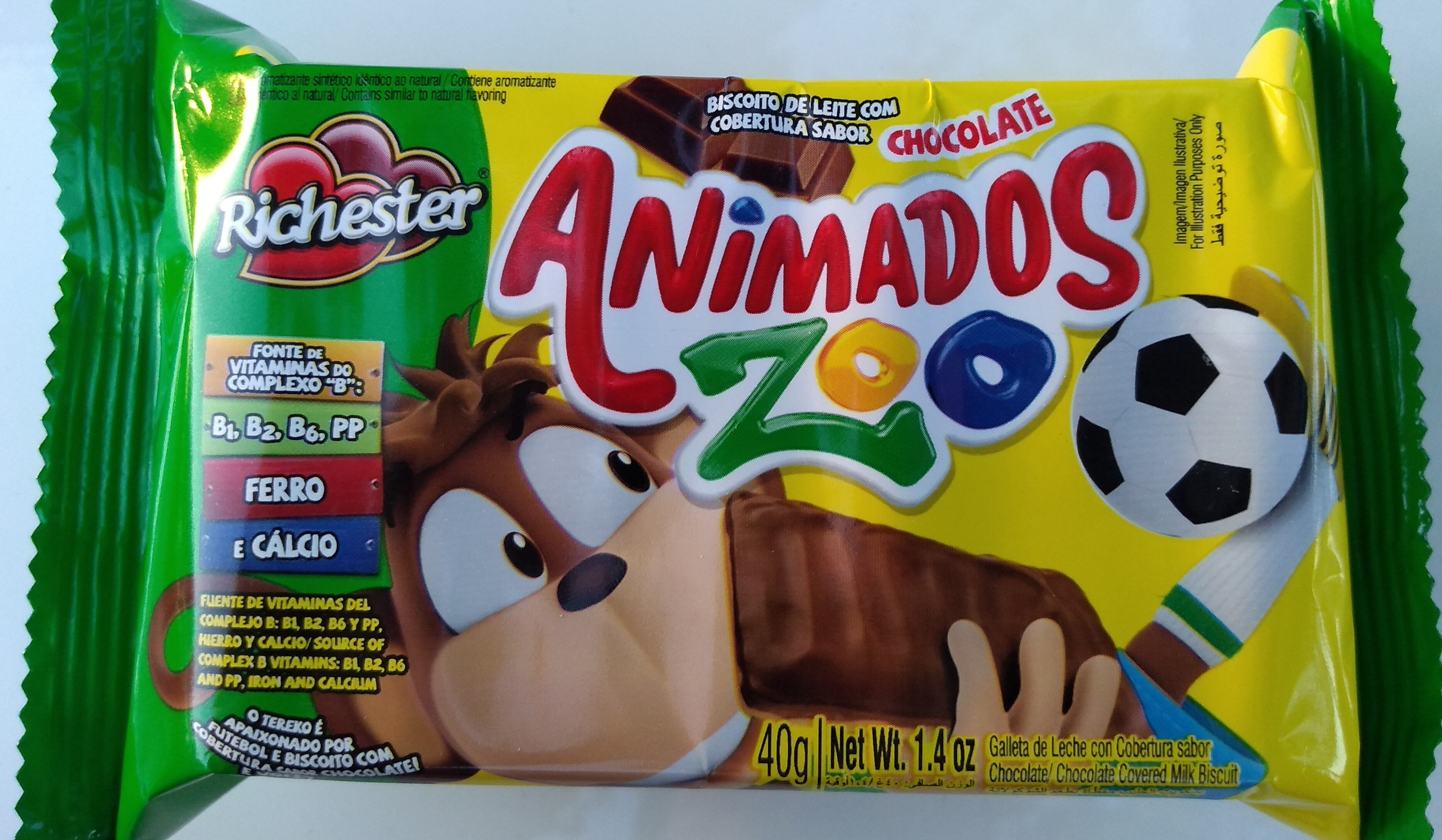Biscoito Richester Animados Zoo Cobertura Chocolate